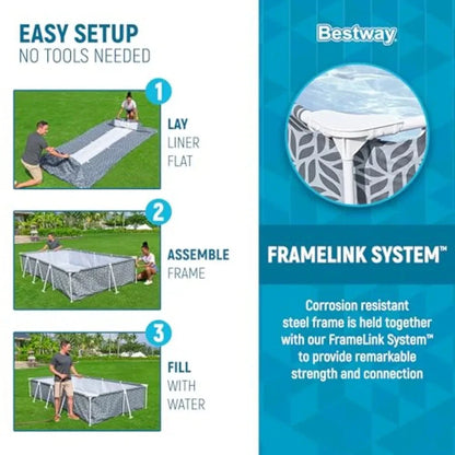 Steel Pro 12' x 6' 7 x 26 Rectangle Above Ground Outdoor Swimming Pool Set with DuraPlus Liner and FrameLink System in Gray for Good Vibrations