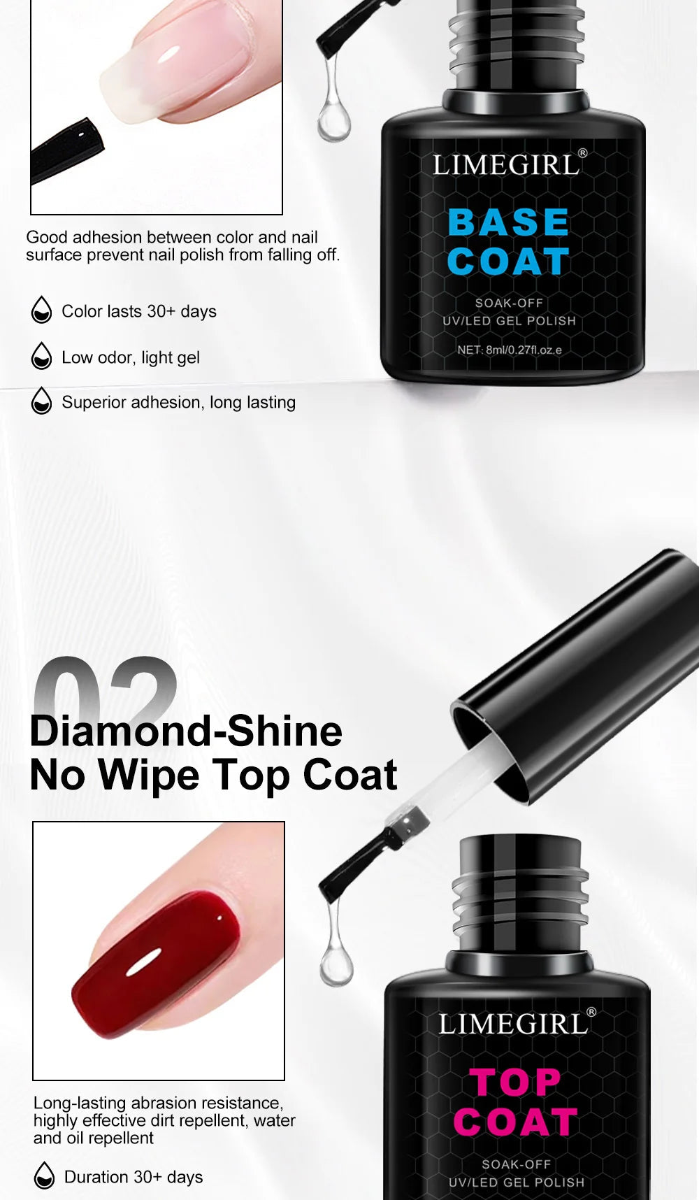 3Psc/Kit Nail Art Soaking Primer Clear Coat Nail Polish UV Gel Polish Dry Cure Brightening Multifunctional Manicure Set Good Vibrations