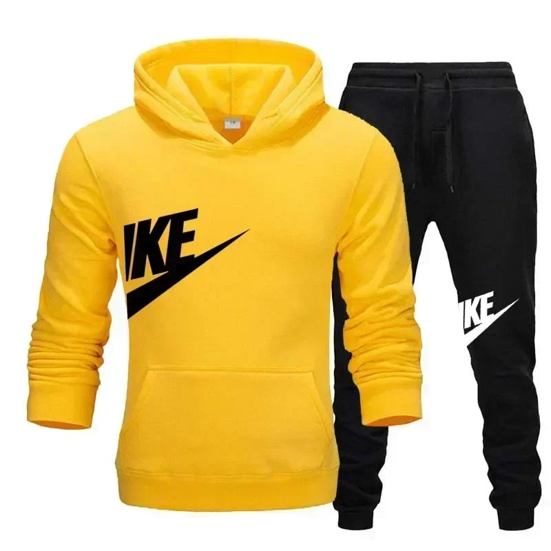A new autumn and winter men's casual sportswear set of 2-piece hooded sweatshirt and long pants for outdoor fashionable jogging Good Vibrations