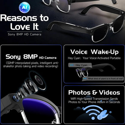 New Al Smart Glasses 8MP HD Camera 4K Video Record Voice Translation Photo Recognition WIFI Transmission BT Call Smart Glasses Good Vibrations
