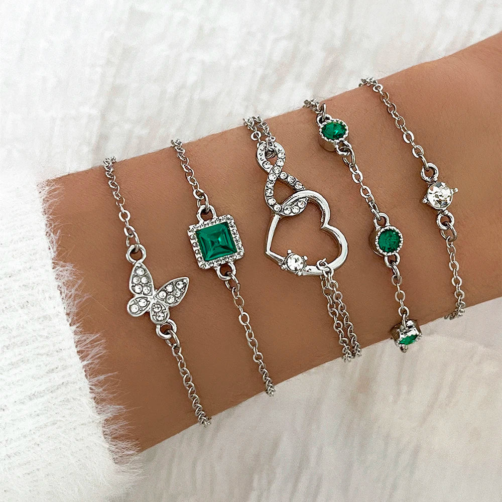 5Pcs/Set Rhinestone Butterfly & Heart Love Infinite Decor Imitation Gem Metal Hollow Bracelet For Women For Daily Decoration Good Vibrations Adult Super Store