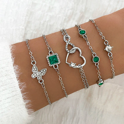 5Pcs/Set Rhinestone Butterfly & Heart Love Infinite Decor Imitation Gem Metal Hollow Bracelet For Women For Daily Decoration Good Vibrations Adult Super Store
