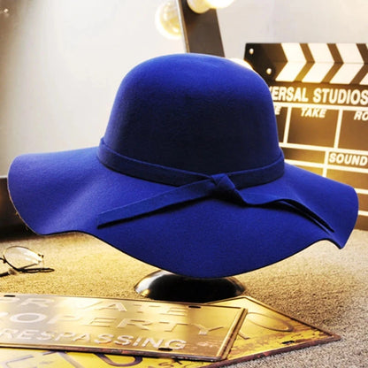 British Style Felt Hats for Women, Big BrimTop Hat, Flat Brim, White Cap for Lady, Autumn and Winter Good Vibrations