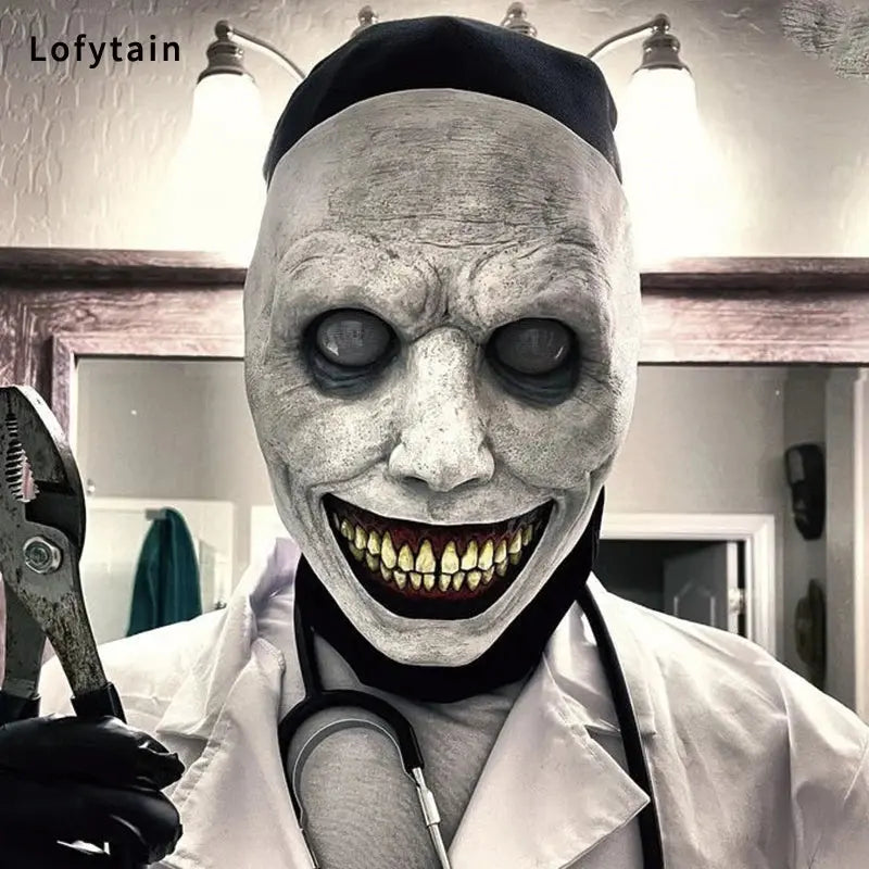 Horror The Exorcist Smiling Face Demon Mask Cosplay Evil Creepy Ghost Skull Plastic Masks Halloween Carnival Party Costume Props Good Vibrations