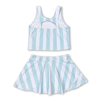 Girls Sleeveless Stripe Top Skirt Set Summer Casual Breathable Cotton Outfit for Kids Good Vibrations