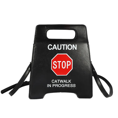 Novelty Stop Sign Purse Tote Pu Leather Handbags Women Fashion Caution Catwalk In Progress Crossbody Bag Messenger Purses Good Vibrations