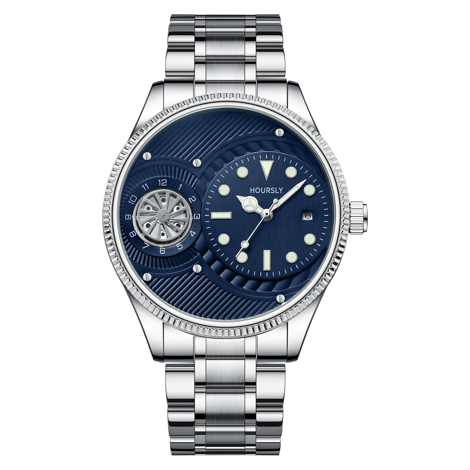 Fashion men watches simple circular dial with rotating turntable luminous calendar stainless steel strap suitable for daily life Good Vibrations