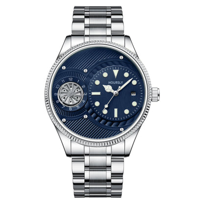 Fashion men watches simple circular dial with rotating turntable luminous calendar stainless steel strap suitable for daily life Good Vibrations