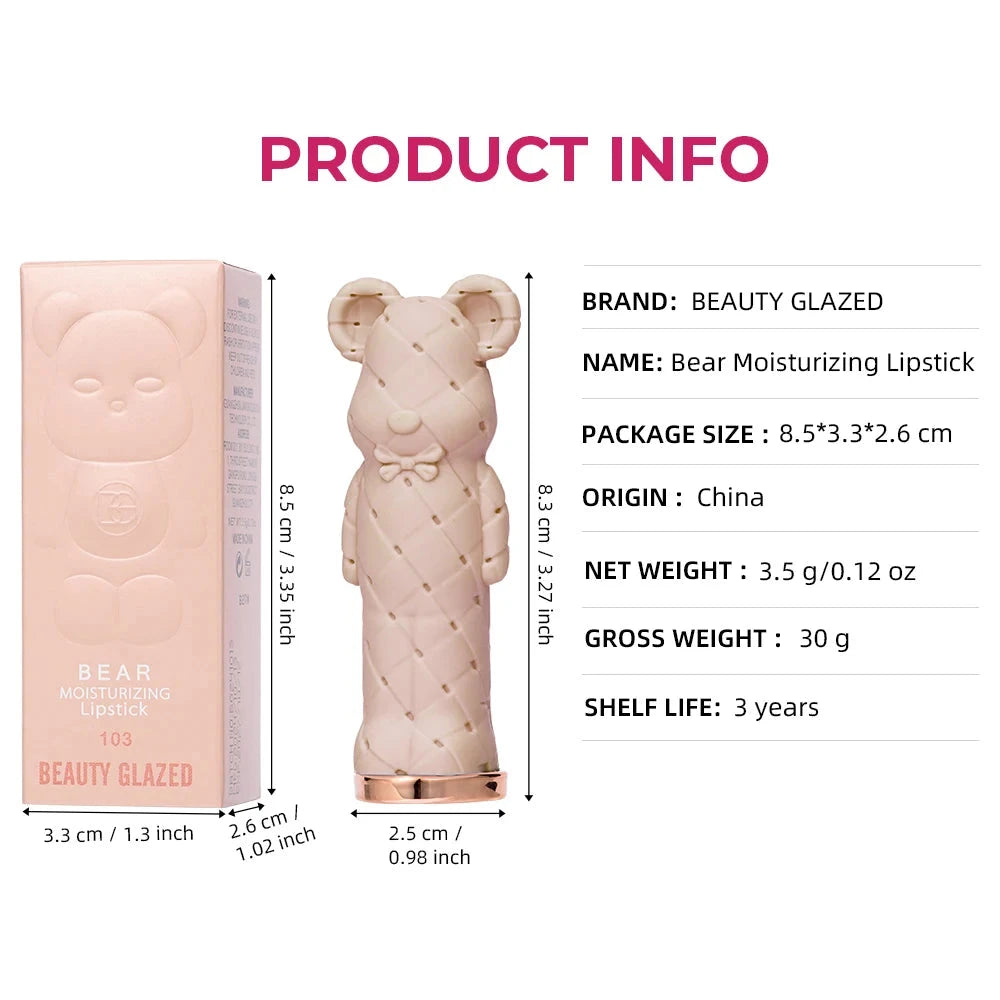Beauty Glazed Bear Moisturizing Lipstick,Colored Lip Balm,Nourishing Lip stick,Easy To Color,Watery Good Vibrations