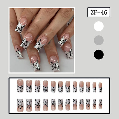 24pcs y2k Black French Press on Nails Short Square Pink Heart Fake Nails Full Cover Wearable Sweet Valentine's Day False Nails Good Vibrations