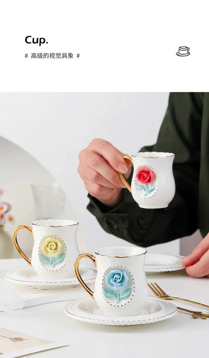 Ceramic rose cup, coffee cup plate set, handmade ceramic flower cup Good Vibrations