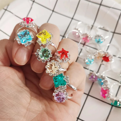 12/36PCS/set Adjustable Kids Crystal Rings Jewelry Heart Star Square Open Finger Ring For Children Girl Party Gift Good Vibrations