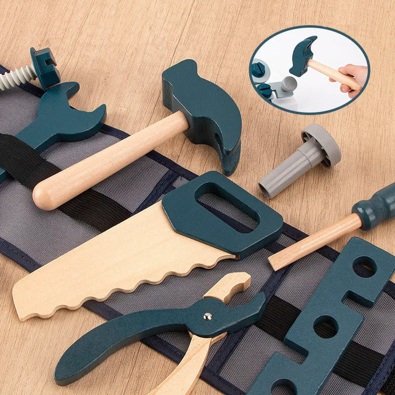 Kids Pretend Play Toy Tool Role Playing Educational Toys 3-6 Year Old Boys Wooden Simulation Children's Repairman Waist Bag Set Good Vibrations