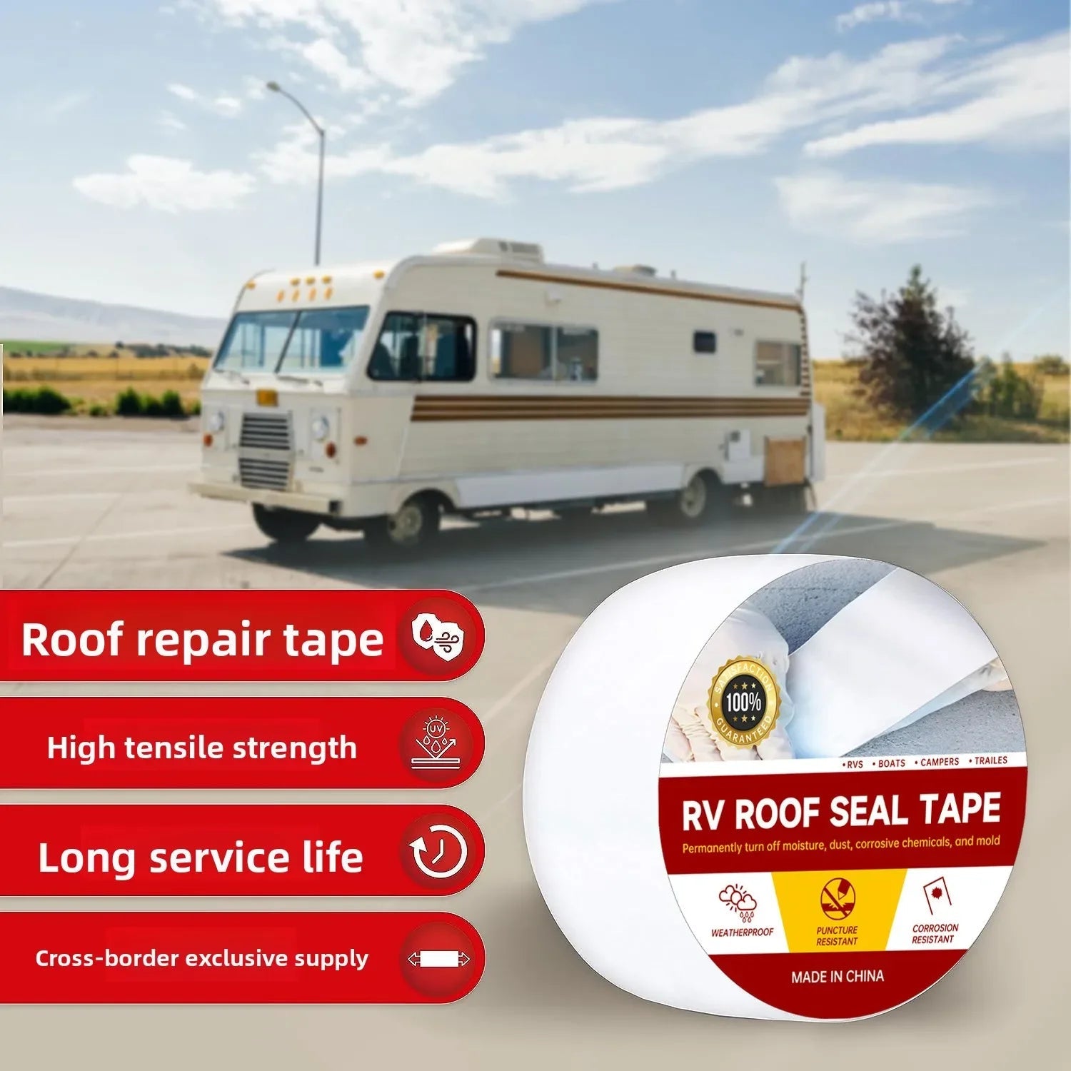 RV Roof Repair Tape White Waterproof Tape for Trailers and Photovoltaic Systems Heavy Duty Waterproof Tape Good Vibrations