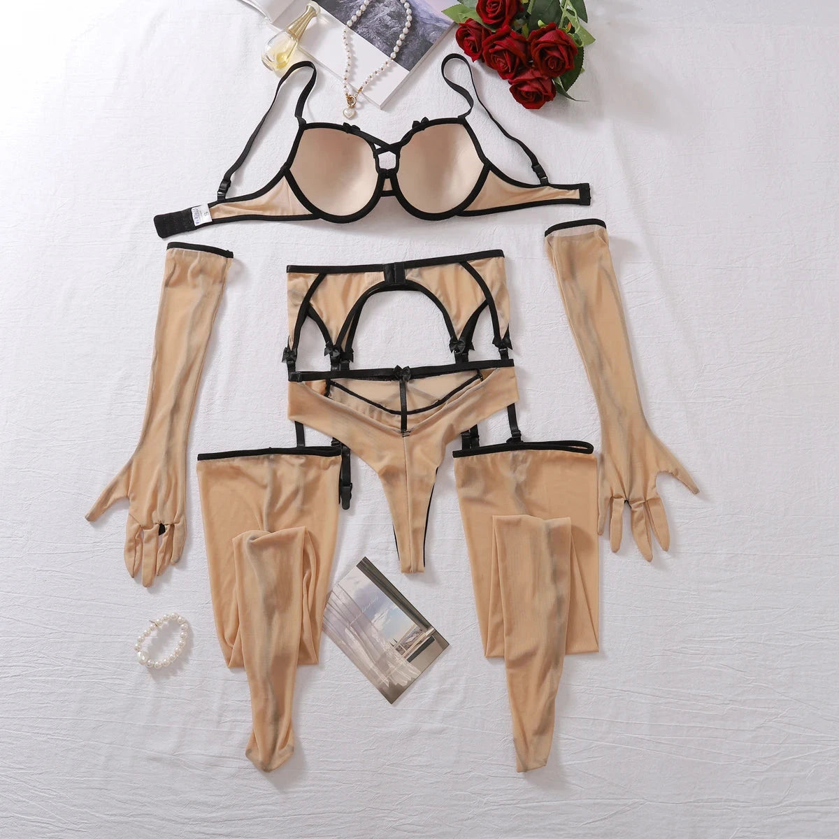 MUZISKAT Exotic Sexy Luxury Ladies Erotic Lingerie Set Mesh Transparent Erotic Backless Hollow Out Sexy Lingerie five-piece Set Good Vibrations Adult Super Store