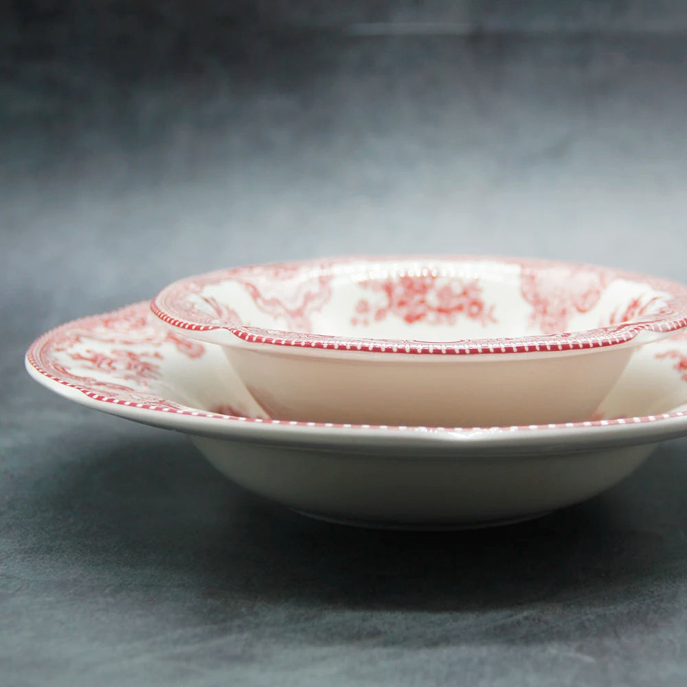 European Style The Old Britain Castles Pink Dinner Set Dinner Ceramic Breakfast Plates Steak Plate Noodles Plate Dish Soup Bowl Good Vibrations