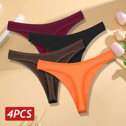 4PCS/Set Women Cotton Panties Seamless Low Rise Thongs V-Waist Solid Color Breathable Underwear Female Soft Lingerie Intimates Good Vibrations