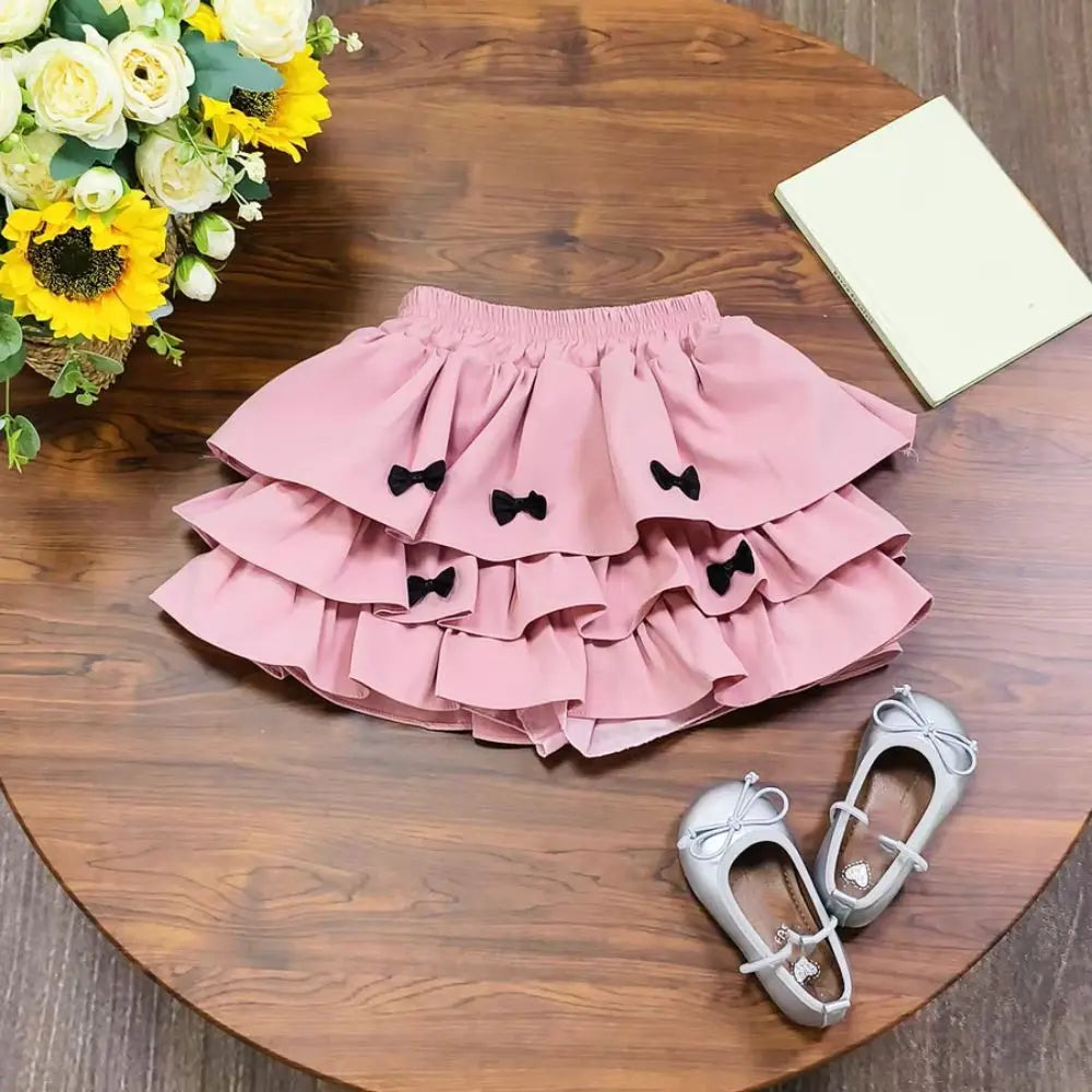 Outfits Y2K Bow Children Cake Skirt Set Pleated Teenagers T-shirt Skirt Suit Sweet Slim Fit Girls Clothes Set Summer Good Vibrations