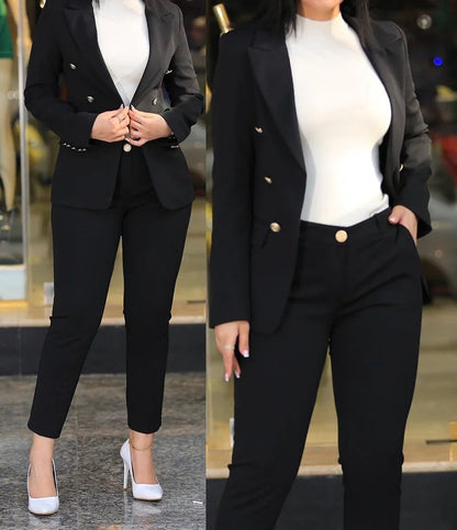 Sets for Women 2 Pieces 2023 Autumn Fashion Notched Neck Long Sleeve Blazer & Elegant High Waist Work Pants Set Office Lady Good Vibrations
