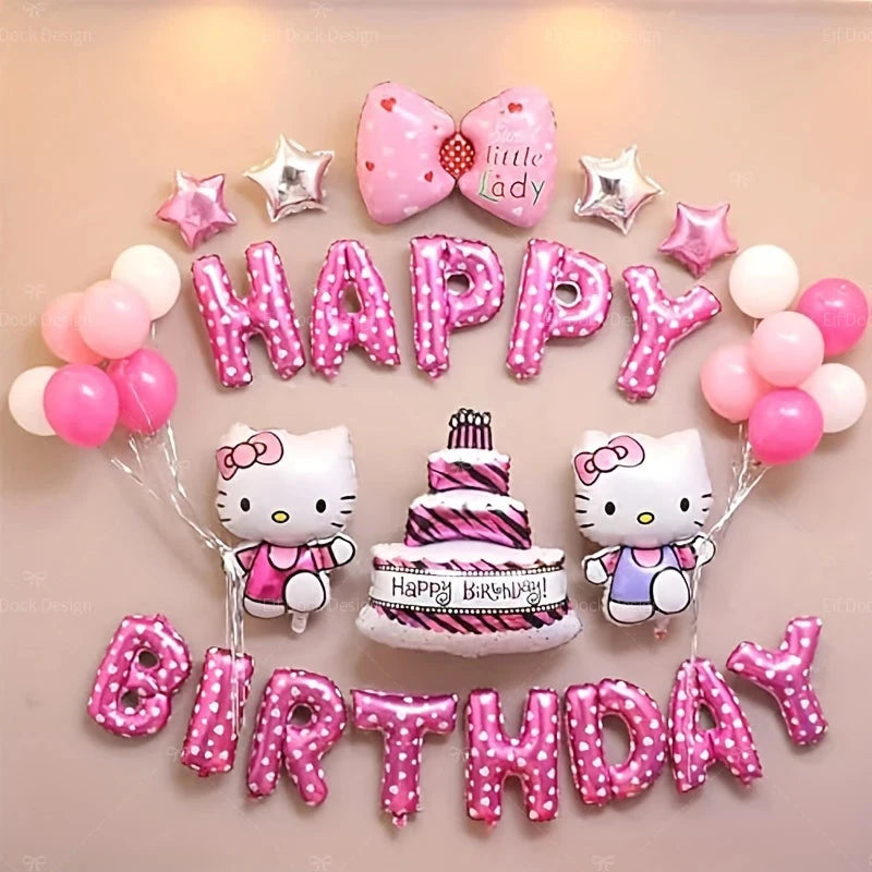 Sanrio Party Balloon Decoration Cute Hello Kitty Birthday Kids Theme Scene Layout Hello Kitty Room Decor Kawaii Gift for Girl Good Vibrations