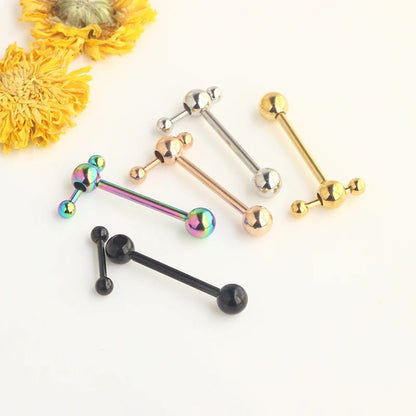T Shape Top Straight Barbell Tongue Ring Piercing 14G Wholeales body piercing tongue Bar nipple rings for women 4 colors 16mm Good Vibrations