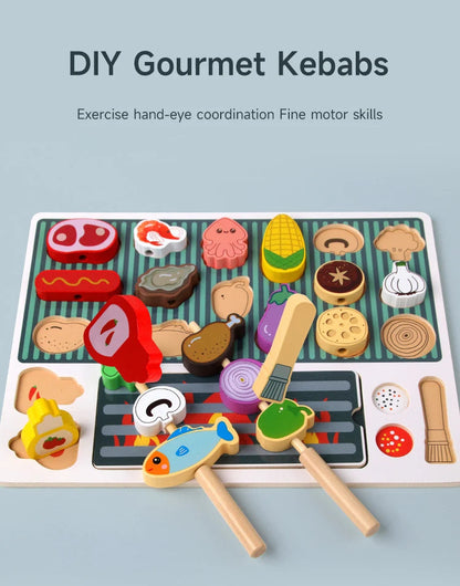 Simulation Kitchen Pretend Toy Wooden Toddler DIY BBQ Toy Set Classic Game Montessori Educational Toy For Children Kids Gift Good Vibrations