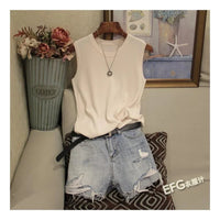 Summer Sleeveless Blouse Women O-neck Knitted Blouse Shirt Women Clothes Women Tops DF4903 Good Vibrations