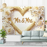 1 bride and groom wedding background banner, polyester non-electric seasonal party decoration for spring, summer, fall, birthday Good Vibrations