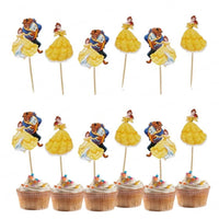 Beauty and the Beast Cake Toppers Cartoon Princess Belle Cupcake Topper Decor Baby Shower Girls Birthday Party Cake Decorations Good Vibrations