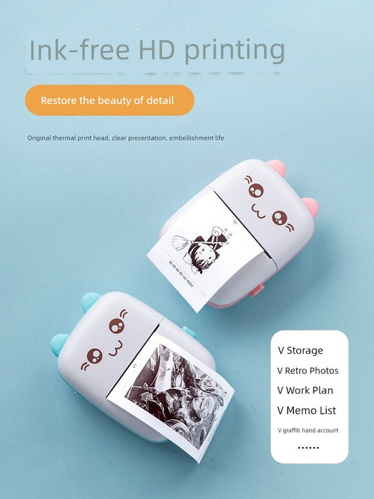 Cute portable thermal error printer printing black and white photos with ink-free HD printing technology