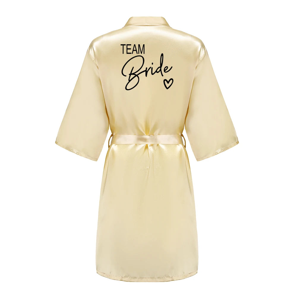 Wedding Party Team Bride Robe With Black Letters Kimono Satin Pajamas Bridesmaid Bathrobe SP003 Good Vibrations
