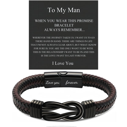 Valentine's Day Gifts for Him, Birthday Gifts for Man, To My Man Gift Bracelets for Man Leather Bracelets for Boyfriend Husband, Good Vibrations