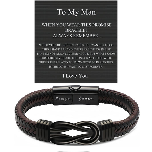 Valentine's Day Gifts for Him, Birthday Gifts for Man, To My Man Gift Bracelets for Man Leather Bracelets for Boyfriend Husband, Good Vibrations