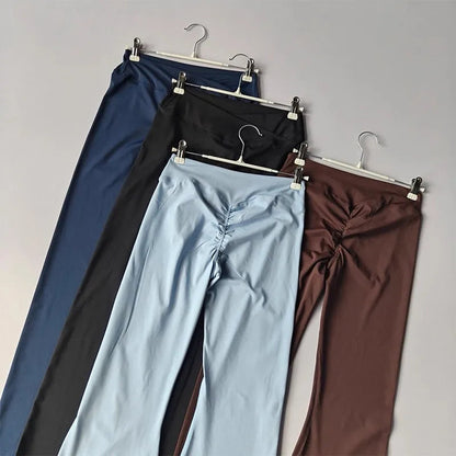 High Waist Crossover Flare Yoga Leggings for Women V Cross Tummy Control Wide Leg Bell Bottoms Fitness Pants Gym Leggings Good Vibrations