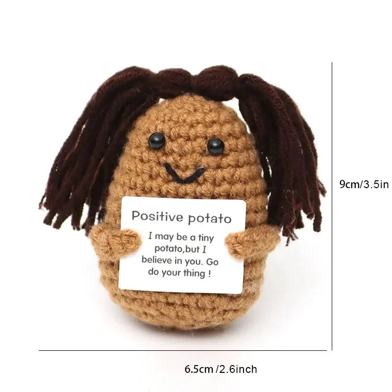 Positive Energy Pocket Hug Crochet Doll, Mini Handmade Knitted Plush Potato Turtle Vegetable Duck Funny Support Gift with Card Good Vibrations