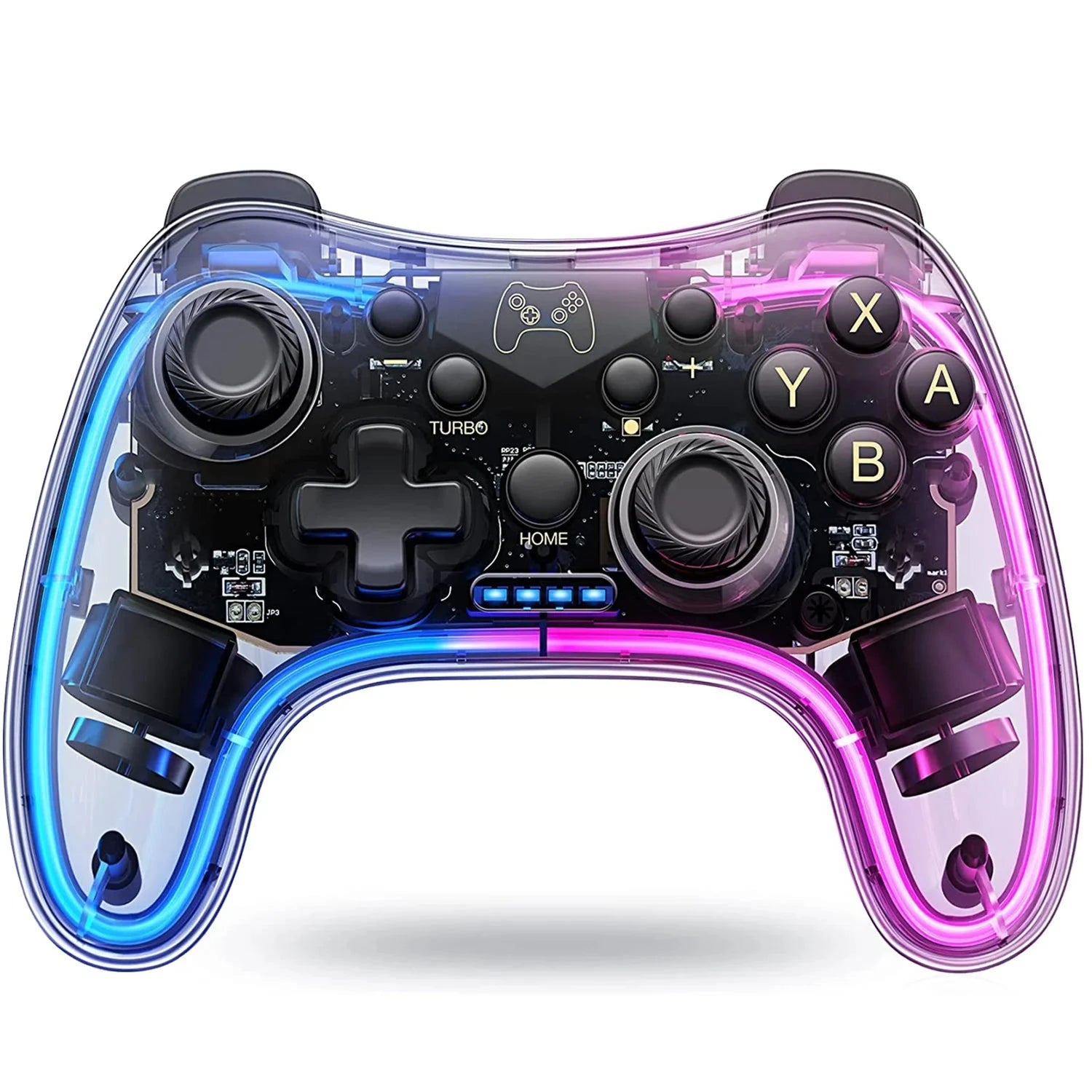 Controller 7039 for Switch With RGB Lights,Turbo,Wake-up Function,Supports Multi-Platform&App Control,Transparent GamePad Good Vibrations