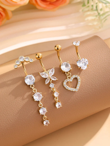 3-5pcs/Lot Belly Button Ring Sets Heart Butterfly Flower Dangled Belly Piercing Nombril 14G Curved Navel Rings Jewelry for Women Good Vibrations Adult Super Store