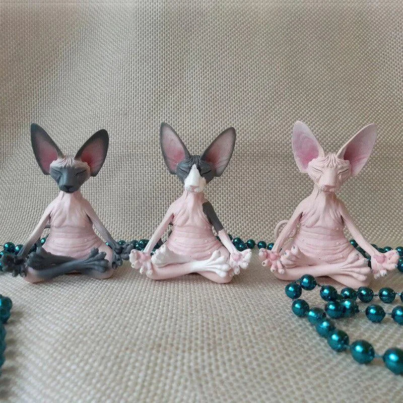 Whimsical Buddha Sphynx Cat Figurine Meditation Yoga Happy Cat Decor Art Sculptures Outdoor Garden Statues Figurine Good Vibrations