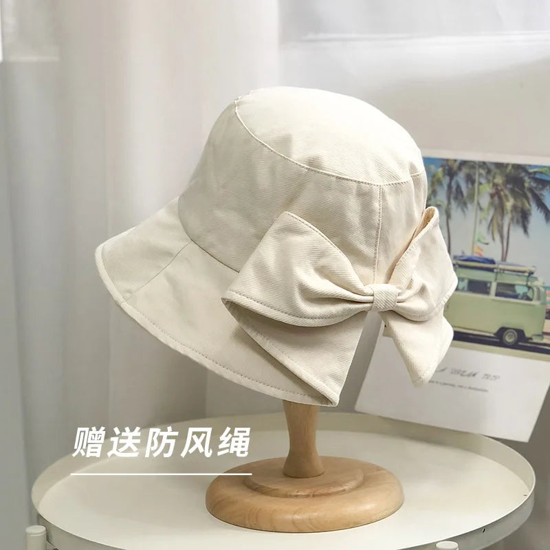 Women's hat, big brim hat, women's summer fisherman's hat, casual sun protection bow, versatile sun hat Good Vibrations