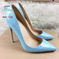 Women's 8CM 10CM 12CM Blue Pointed Toe High Heels 2025 New Elegant Temperament Party Single Shoes Solid Ladies Large Size Pumps Good Vibrations