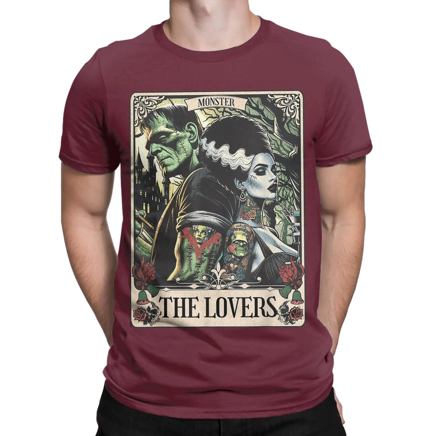 The Monster Frankenstein And Bride Men's T Shirt  Humorous Tees Short Sleeve Crew Neck T-Shirt Pure Cotton Party Clothing Good Vibrations