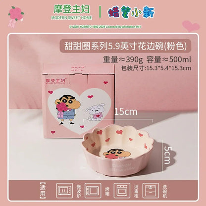 Cartoon Crayon Shin Chan Ceramic Tableware Set Cute Home Dining Bowl Pink Cute Girl Heart Round Bowl Water Cup Plate Gift Good Vibrations