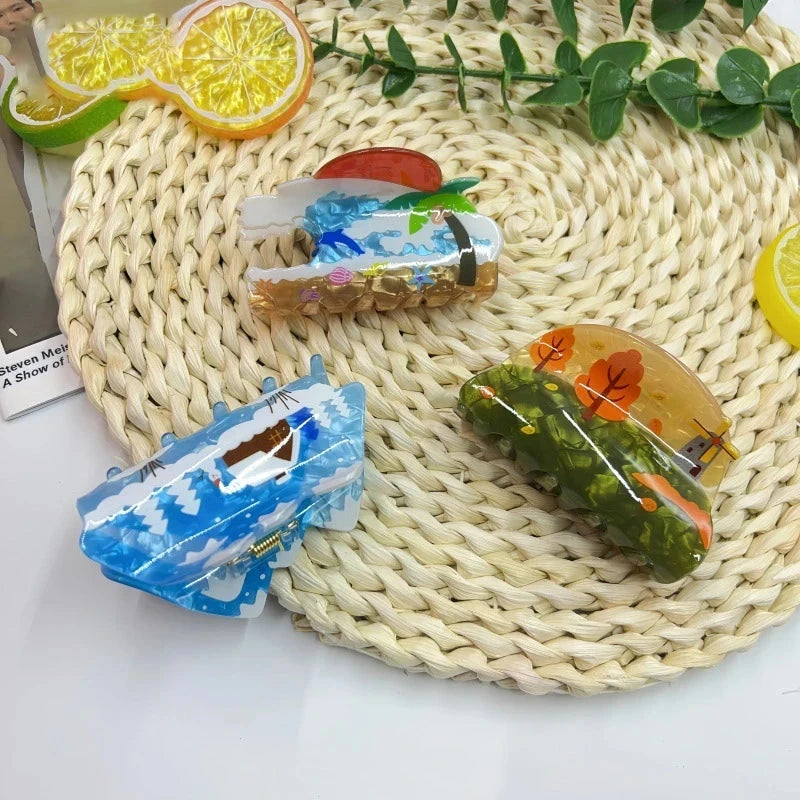 1pc Spring, Summer, Autumn, Winter Four Seasons Graffiti Claw Clip Women's Shark Clip New Rear Occipital Hair Clip Headwea Good Vibrations