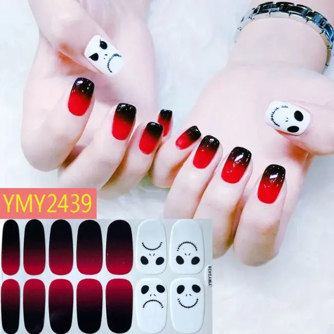 Halloween Nail Stickers Full Cover Adhesive  Nail Polish Wraps Blood Pumpkin Ghost Nail Decals DIY Festival Nail Patch Decors Good Vibrations