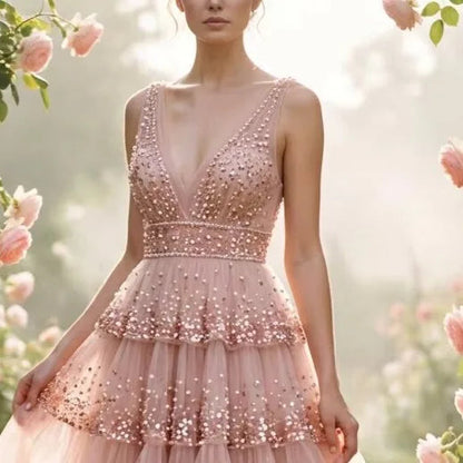 Direct Factory Supply Luxury Sequin Wedding Dresses Beaded Sleeveless V-neck Sweep/Brush Train Floor-Length Mermaid/Trumpet Good Vibrations