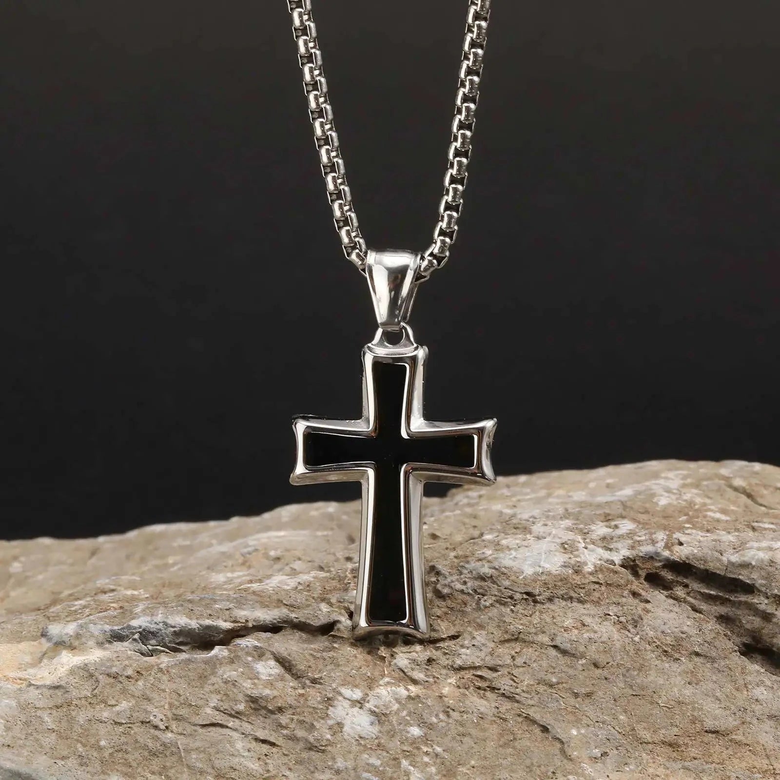 Stainless Steel Cross Necklace for Men,Waterproof Black Glue Pendant Necklace,Trendy Stylish Jewelry Gifts Good Vibrations