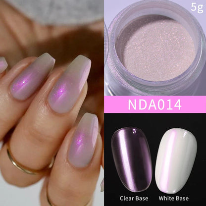NICOLE DIARY Moonlight Mirror Nail Powder Aurora Silver Glitter Metallic Effect UV Gel Polish Pigment Chrome DIY Nail Decoration Good Vibrations