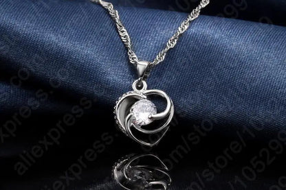 Charming Love Shape Crystal Necklace Elegant Women Wedding Ceremony Ear Jewelry 925 Sterling Silver Pendant Chain Good Vibrations