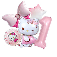 5pcs Hello Kitty Themed Birthday Party Decoration Supplies Kawaii KT Cat 32 Inch Number Foil Balloon Kit Baby Shower Girls Gift Good Vibrations