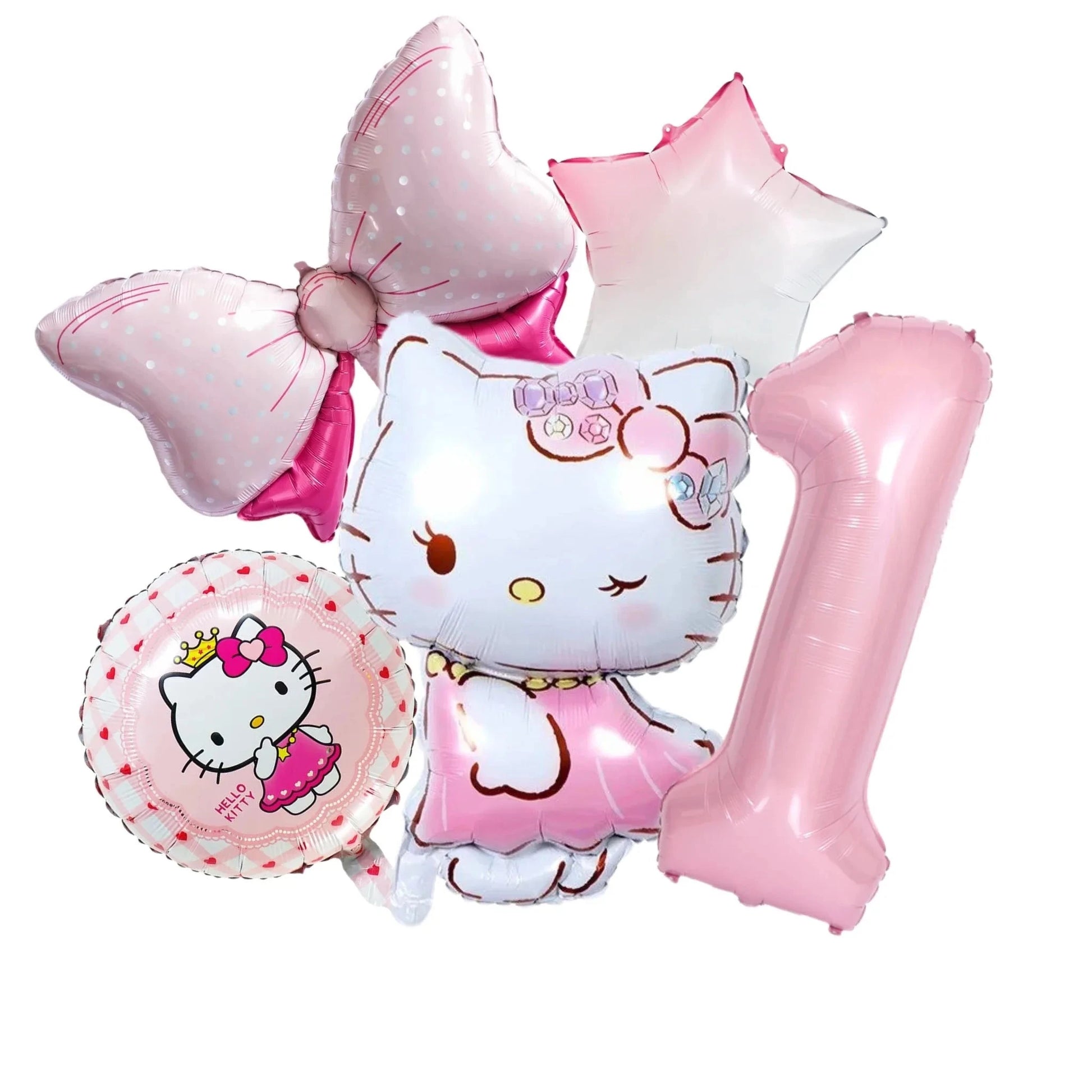 5pcs Hello Kitty Themed Birthday Party Decoration Supplies Kawaii KT Cat 32 Inch Number Foil Balloon Kit Baby Shower Girls Gift Good Vibrations
